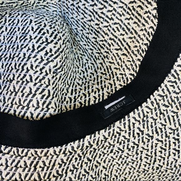 J CREW Black White Grey Woven Floppy Wide Brim Sun Hat Vacation Beach Summer - Picture 5 of 6